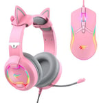 Pack gaming GAMENOTE Casque avec oreilles de chat & souris couleur rose - Retroéclairage RGB