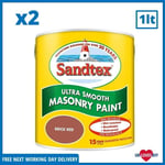 2 x Sandtex Retail Ultra Smooth Masonry Brick Red Paint Exterior 1 L