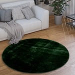 Paco Home Tapis Rond Salon Tapis Poil Ras Moderne Moelleux Lavable Monochrome, Dimension:120 cm Rond, Couleur:Vert