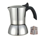 CUPERINOX Cafetière en acier inoxydable Deluxe, cafetière italienne 4 tasses, cafetière italienne à induction en acier inoxydable, manche anti-brûlure