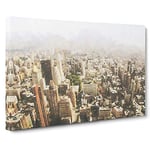 Big Box Art The Expansive New York Skyline in Abstract Canvas Wall Art Framed Picture Print, 30 x 20 Inch (76 x 50 cm), White, Grey, Olive, Green, Brown