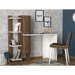 Vente-unique - Bureau Blanc et Noyer avec Bibliothèque Intégrée, 90x72x45 cm, Pour Espace de Travail à Domicile ou Chambre d'Ado