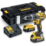 DEWALT Perceuse Visseuse à Percussion Sans Fil Brushless XR 18V Li-Ion 5Ah avec Coffret TSTAK, 2 Batteries et Chargeur DCD796P2-QW