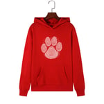 Sweat À Capuche Imprimé,Sweat-Shirt Femme Mignon Motif Patte De Chien Cordon À Capuche Top Blouse Survêtements À Manches Longues Coton Automne Hiver Casual Graffiti Hoodies Pour Filles, Rouge, S