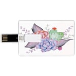 4G USB Flash Drives Credit Card Shape Succulent Memory Stick Bank Card Style Boho Style Bouquet Romantic Summer Blossoms Botany Garden Bridal Wedding Theme Decorative,Multicolor Waterproof Pen Thumb