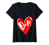 Womens Valentines Day 2022 Couples Matching Red Heart D+M Lovers V-Neck T-Shirt