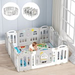 Jopassy Parc bébé 12+2 panneaux pliable centre d'activité en PEHD avec tableau d'éveil, tableau de porte & tapis d'éveil, barrière bébé