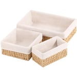 OUTBROS Set de 3 Tressés Paniers de Rangement, Boite en Osier, Cube Décoratifs avec Doublure, Pour Chambre, Salle de Bain, Bureau, Corde en Papier, Naturel, STB202-ZN