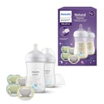 Philips Avent Natural Response Baby Gift Set: 2 Natural Response Baby Bottles 260 ml with T3 (1 m+ Teats), 4 Ultra Air Soothers (Model SCD837/13)