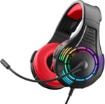 Spectra Casque Gaming Pour Pc/Ps4/Ps5/Xbox One/Xbox Series Xs/Tablette/Mobile, Casque Avec Microphone Pliable Et Effets Lumineux Rvb - Rouge