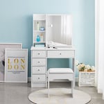 Slide Mirror Dressing Table White Wood Makeup Desk 5 Drawer Stool Shelf Bedroom