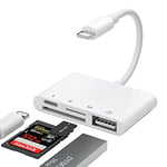 SD Card Reader for iPhone, 4 in 1 iPhone SD Card Reader Adapter and TF, Camera card reader with Charging Port, Simultaneous Charging and Card Reading, SD Card Adapter for iPhone 14/13/12/11/XS/8/7/Pad