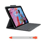 Logitech Slim Folio - étui Clavier pour iPad (7e génération - 2019 | 8e génération - 2020 | 9e génération - 2021) Crayon pour Tous Les iPad (Versions 2018 et ultérieures) - FRA AZERTY - Graphite