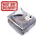 Luxury Heated Blanket Throw Electric Soft Grey Large Double 127 x 152cm Fleece