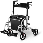 Uniprodo Rollator-kørestol 2-i-1 - sølv 120 kg