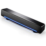 Computer Sound bar, PC Speakers, Desktop Soundbar, Only Wired USB 2.0 Powered Computer speakers, with Cool LED Lights, with Powerful Stereo, for PC, Laptop, Desktop, Black