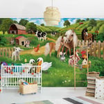 Papier peint intissé - Animal Club International - Farm Animals - Mural Format Paysage Dimension HxL: 190cm x 288cm