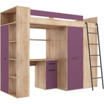 Bim Furniture - Armoire lit bureau d'enfants Verana p H190x120x236cm en chêne lavande