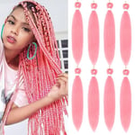 Braiding Hair Pre Stretched - 8 Packs Prestretched Braiding Hair 30 Inch Ombre Braiding Hair Itch Free Yaki Synthetic Hair Extension for Braids (30 Inch(8Packs), Pink)