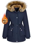 heekpek Manteau Femme Hiver Doudoune Chaude Veste Polaire Longue Blouson Femme Chic Manteaux Parka Imperméable à Capuche et Zippé, Bleu Marine, L