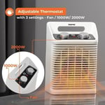 Portable Fan Heater Thermostat 2 Heat Option 1000 2000W Cool/Warm/Hot Wind White