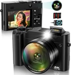 Appareil Photo Numérique-4K 64Mp Caméra Numérique Avec Selfie Autofocus 16X Zoom Flash Intégré Digital Caméra Portable Appareil Photo Pour Débutants(Carte Sd Nest Pas Incluse)