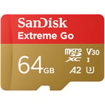 SanDisk 64 Go Extreme Go Carte MicroSDXC + Adaptateur SD (pour Android Smartphone, Tablette, Action Cams, Drones, UHS-I, jusqu'à 200 MB/s, 5K, 4K UHD, Rescue Pro Deluxe, V30, Class 10, U3) pour Amazon