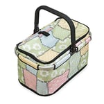 Genius Panier à provisions Falko Premium Patchwork | Sac à provisions 22 L Grand format pliable avec couvercle | Panier de transport avec poignée en aluminium pour les déplacements