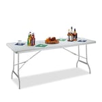 Relaxdays Table de jardin pliable BASTIAN optique rotin grande table pliante poignées camping pique-nique HxlxP: 72 x 178 x 74 cm, blanc