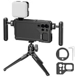 NEEWER S23 Ultra Cage de Téléphone avec Poignées Doubles Latérales,Adaptateur Filtre 67mm, Fond de Panier d'Objectif 17mm, Lumière LED RGB,Mini Trépied, Stabilisateur Téléphone pour Samsung S23 Ultra