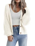 HOTOUCH Ladies Cardigans UK Short Open Front Jumpers with Buttons Womens Loose Long Sleeve Knitwear Oversized Sweater for Winter Spring White S