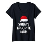 Womens Santas Favorite Mom Christmas Funny Gift Xmas Pajama V-Neck T-Shirt