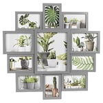 Large Multi Aperture Collage Picture Frame Holds 9/11/18 Photos 6x4 Wood Look (11 Piece Photo Frame, Grey)