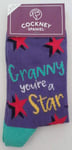 Cockney Spaniel, Ladies,  'Granny you're a Star' Socks, Size 4 - 8 UK, New