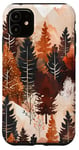 Coque pour iPhone 11 Marron Abstrait Géométrique Boho Floral Forêt Pin Arbre Nature