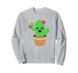 Cute Cactus in Pot with Pink Flowers Light Sweatshirt