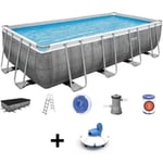 Kit Piscine hors sol tubulaire BESTWAY Power Steel™- 488 x 244 x 122 cm - Rectangulaire + Robot aspirateur Frisbee