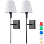 Aiehnid Battery Operated Wall Lights Set of 2，with Color Temperature Dimmable Remote Control，Battery Powered Non Hardwired Wall Lamp，for Bedroom Farmhouse Bedside Reading Light (Black)