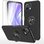 Rotating Kickstand Case + 2 Pack Protecteur D'écran Pour Xiaomi 11 Lite 5g Ne Xiaomi 11 Lite 5g 4g, Tpu + Pc Anti Rayures Antichoc Case With 360 Degree Ring Kickstand Noir