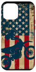 Coque pour iPhone 12 Pro Max Bleu Bohème Rayé Motocross Drapeau Américain Dirt Bike