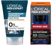 L'Oréal Paris - Men Expert Magnesium Defense Face Wash 100 ml + Power Age Revitalizing Moisturiser 50 ml