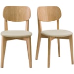 Chaises vintage en bois clair chêne et tissu beige (lot de 2) LUCIA