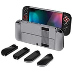 PlayVital AlterGrips Coque de Protection pour Nintendo Switch OLED,Housse Protective Dockable pour Switch OLED,Grip Cover Joycon Rigide avec Capuchon Joystick&Cap Bouton-Classique NES