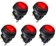 5PCS 12V Car Truck RV Rocker Switch Interrupteur à bascule rond LED On-off Control, LINKSTYLE Waterproof On/Off Boat Marine Auto Rocker Switch SPST 3 Pins for 20mm Mounting Hole (Red)