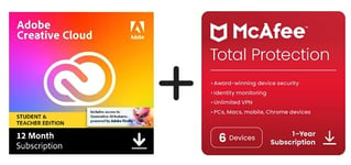 Adobe Creative Cloud All Apps Student + McAfee Total Protection 2023 | 6 Devices | 12 Months | 2023 | Activation Code by email