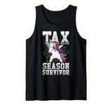 Tax Season Survivor Unicorn Funny Tax Day Accountant Tank Top