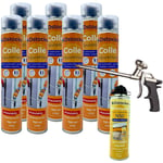 Lot de 7 colles de montage polyuréthane + 1 pistolet + 1 nettoyant mousse - Mousse polyuréthane faiblement expansive pour le collage des panneaux