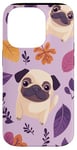 Coque pour iPhone 14 Pro Carlin floral violet avec feuilles d'automne et latte à la citrouille et aux épices