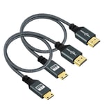 Twozoh Mini Câbles HDMI vers HDMI 0,3M Lot de 2. Nylon Tressé Mini HDMI C vers Full HDMI A pour 3D/4K 60Hz 1080p, Caméscope, Ordinateur portable, Tablette et carte graphique/Vidéo