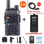 (UV5R-8W-3800mAh) 2024 Baofeng UV-5R 8W, todellinen suuritehoinen 8 wattia tehokas radiopuhelin, pitkä kantama kaksikaistainen kaksisuuntainen radio CB Kannettava UV5R metsästys